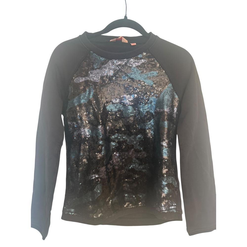 Ted Baker London Black Sequin Camo Sweatshirt Sew In Love Raglan Top Size 0